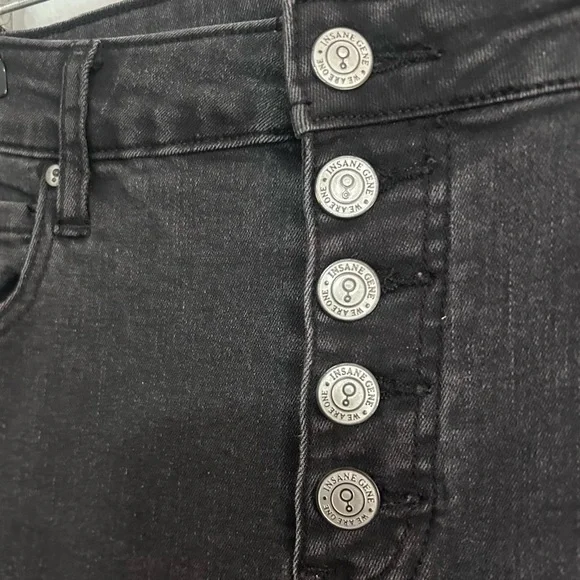 Insane Gene LA Women High Rise Flare Jeans sz 9/28 Black Raw Hem Boho Festival - Picture 5 of 9